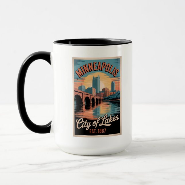 Mug Affiche de voyage rétro de Minneapolis Minnesota  (Gauche)