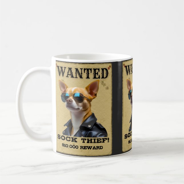 Mug Affiche RECHERCHÉE de Chihuahua drôle avec des lun (Gauche)