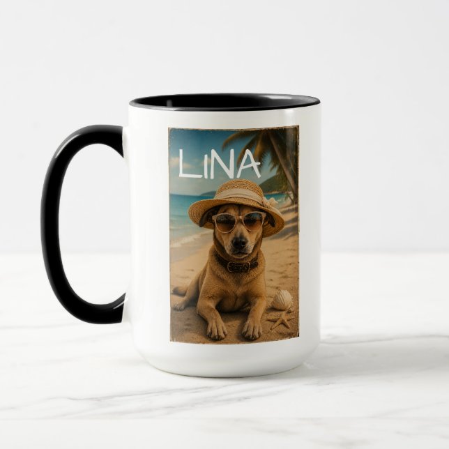 Mug Affiche Rétro de Plage Personnalisée avec Image et (Gauche)
