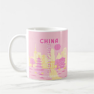 Mug Affiche rose de voyage à Shanghai Chine