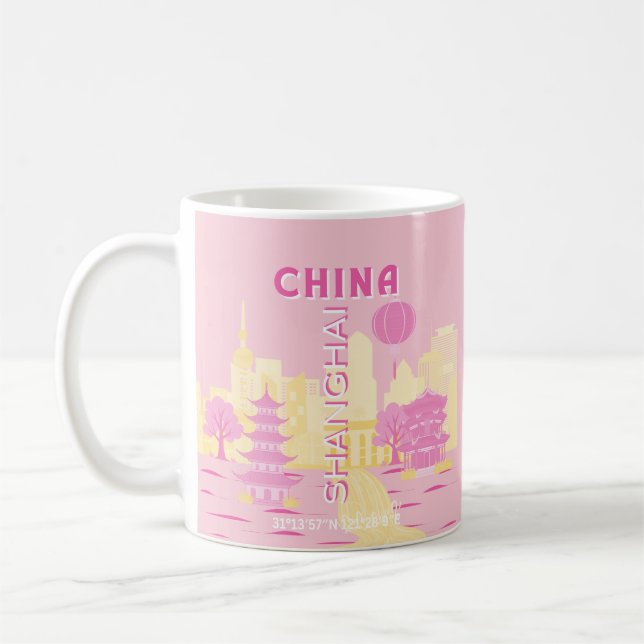 Mug Affiche rose de voyage à Shanghai Chine (Gauche)