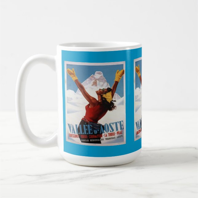 Mug Affiche vintage de ski, Italie, Val d'Aoste (Gauche)