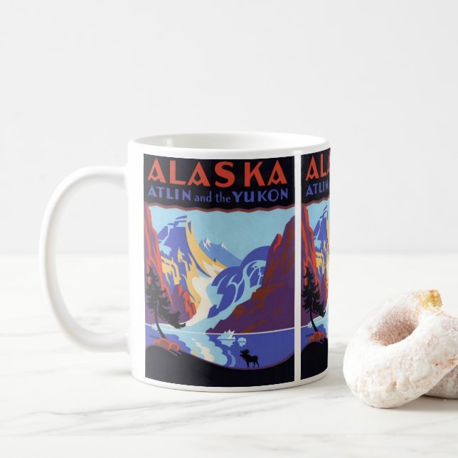 Mug Affiche vintage de voyage en Alaska, Atlin et Yuko (Avec donut)