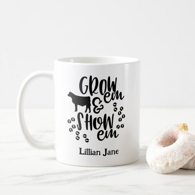 Mug Afficher le nom personnalisé de la génisse (Avec donut)