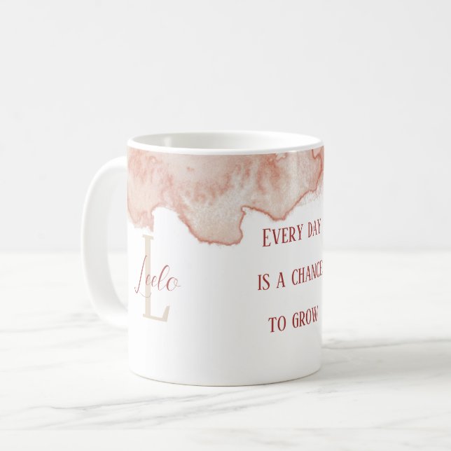 Mug Affirmation personnalisée Café Aquarelle rose (Devant gauche)