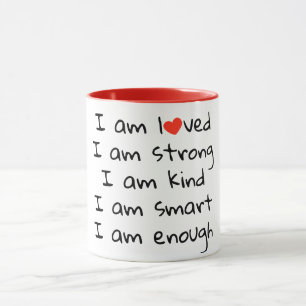 Mug Affirmations Typographie cardiaque Rouge Noir