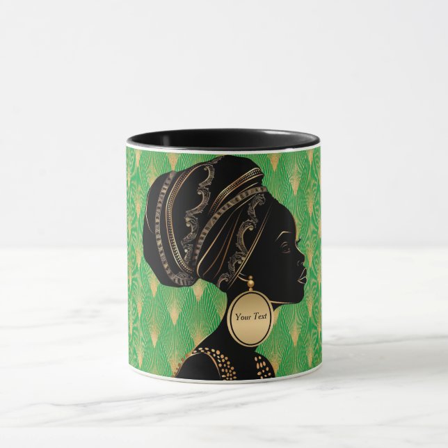 Mug Africaine Américaine customisée Femme Vert Black G (Centre)