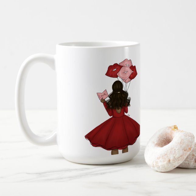 Mug Afro-Américain avec des ballons Saint-Valentin (Avec donut)