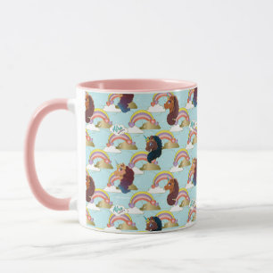 Mug Afro Unicorn Arc en ciel et Motif des Coeurs