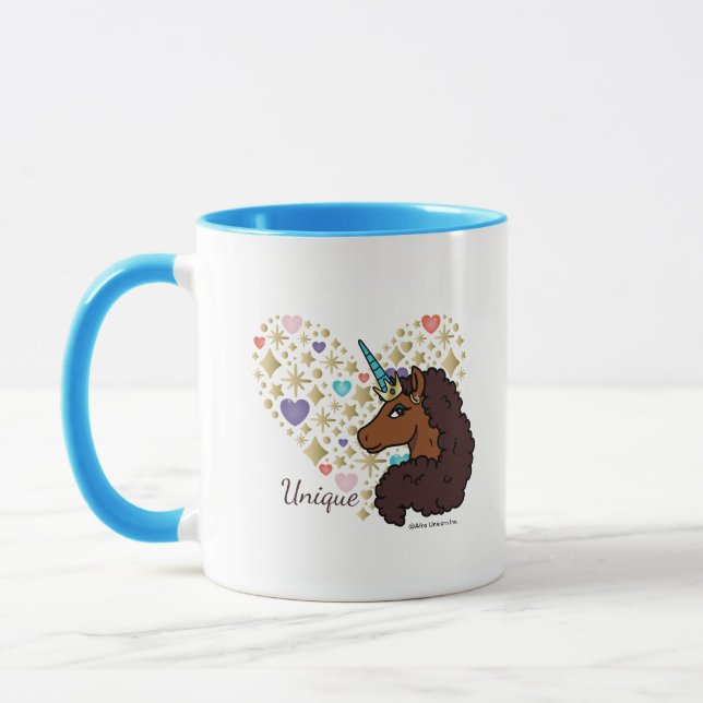 Mug Afro Unicorn | Design cardiaque unique (Gauche)