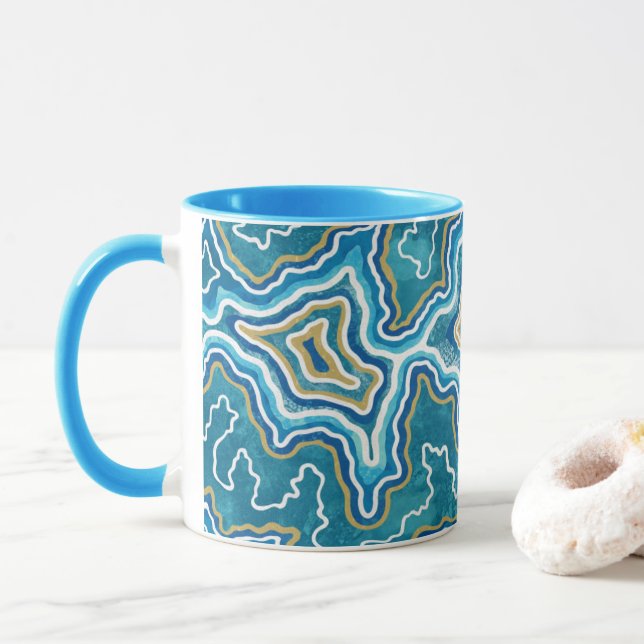 Mug Agate graphique en or bleu (Avec donut)