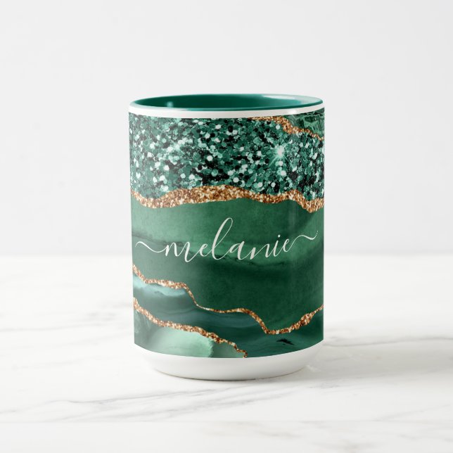 Mug Agate Green Parties scintillant or marbre Nom pers (Centre)