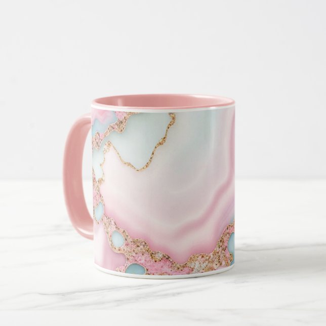 Mug Agate Marble Moderne Blue Rose Gold Collection (Devant gauche)