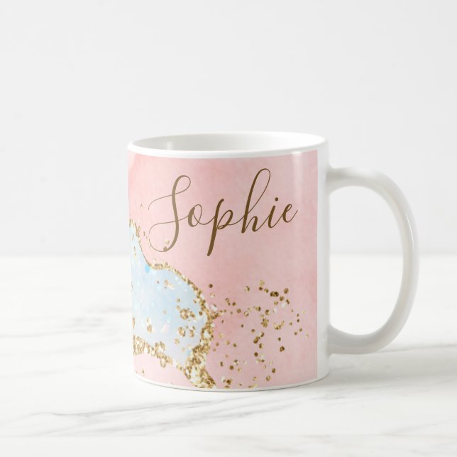 Mug Agate pailletée élégante rose et blanche et faux o (Droite)