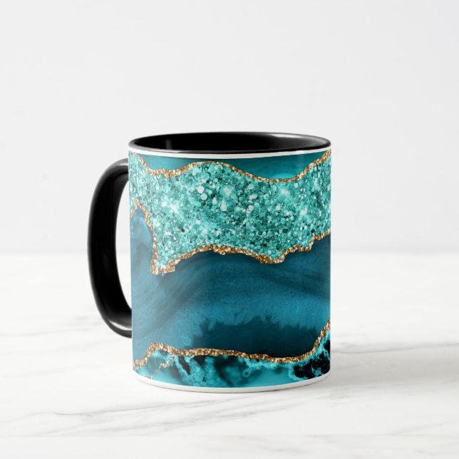 Mug Agate Turquoise Blue Gold Parties scintillant Marb (Devant gauche)