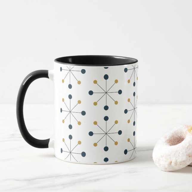 Mug Âge atomique, motif MCM Navy, jaune moutarde (Avec donut)