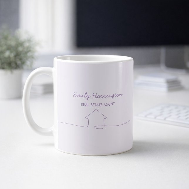 Mug Agent immobilier Mauve Art linéaire (Créateur téléchargé)