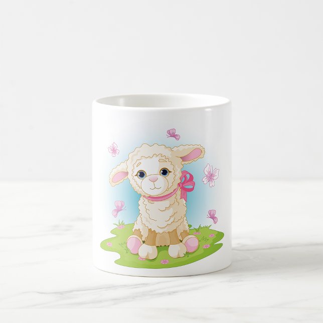Mug Agneau bébé avec noeud rose et papillons (Créateur téléchargé)