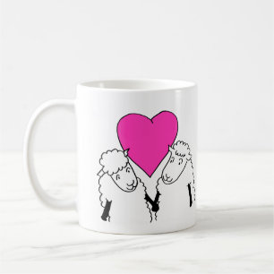 Mug Agneaux de bébé en caricature mignonne Coeur rose