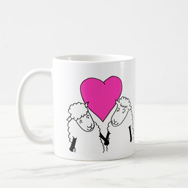 Mug Agneaux de bébé en caricature mignonne Coeur rose (Gauche)