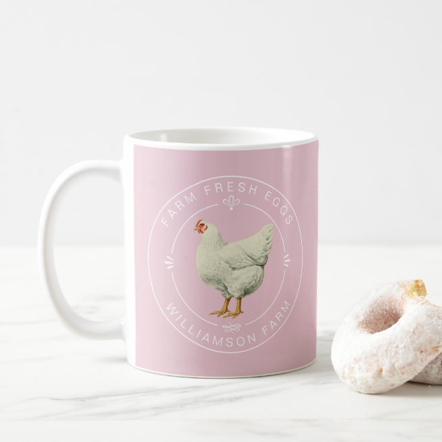 Mug Agritourisme Vintage Hen Oeufs Carton Parfait Rose (Avec donut)