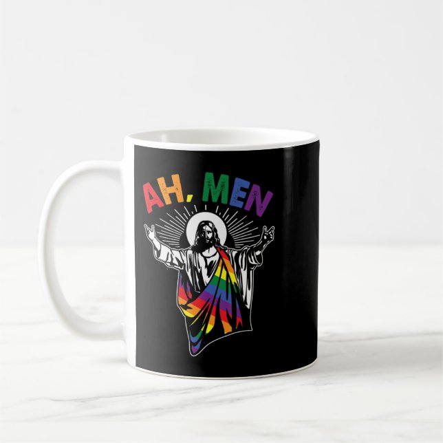 Mug Ah Men Funny LGBT Gay pride Jesus Rainbow Flag Chr (Gauche)