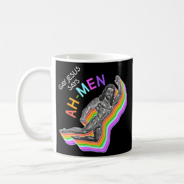 Mug Ah Men Rainbow Gay Jesus Christian LGBT Pride (Gauche)