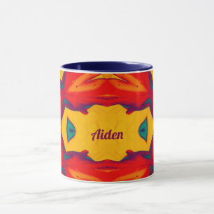 Mug AIDEN ~ Motif Zany ~ Rouge bleu jaune et orange