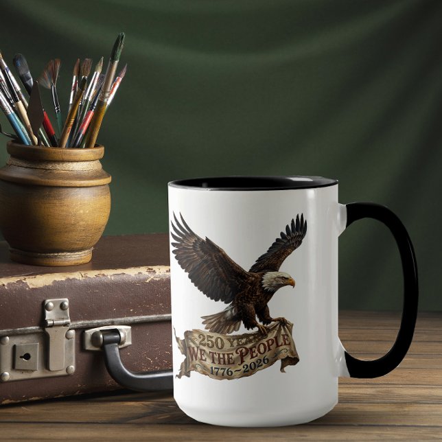Mug Aigle américain avec bannière 250 ans de liberté (Créateur téléchargé)