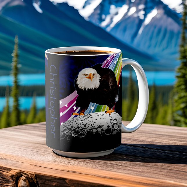 Mug Aigle de chauve sur la lune Amusants Rainbow Space (Eagle has landed space mug with rainbow and moon)