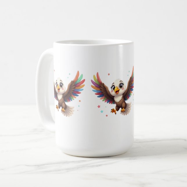 Mug Aigle de dessin animé mignon en vol – Art vectorie (Devant gauche)