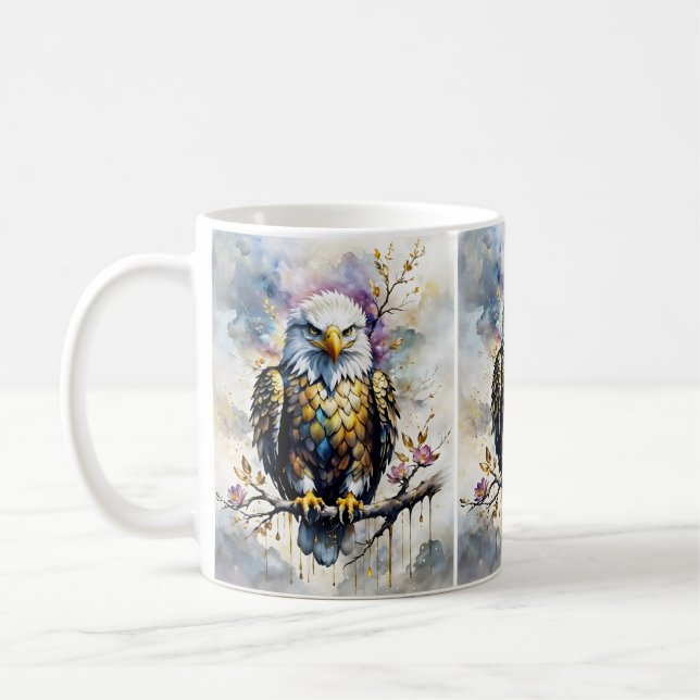 Mug Aigle majestueux sur la branche de fleurs dorées (Gauche)