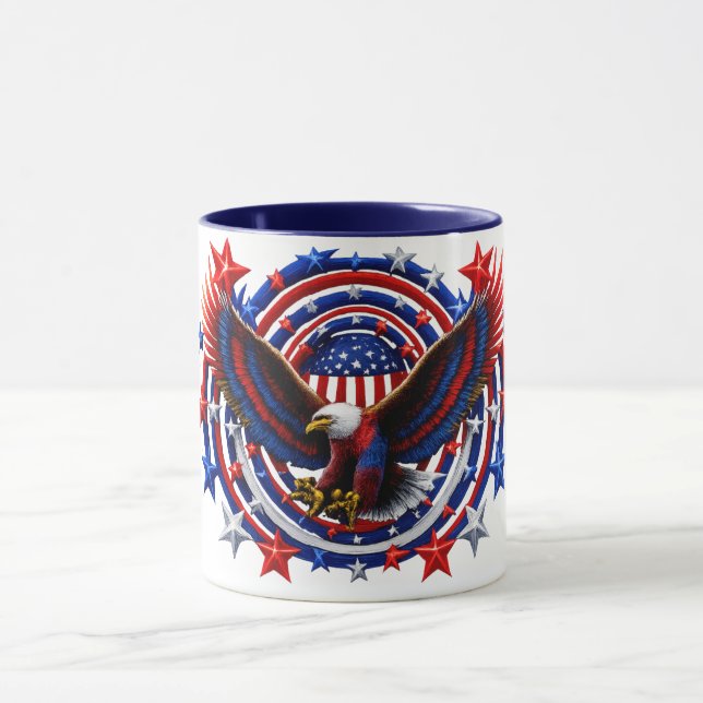 Mug Aigle Néon Patriotique Éclatant – Rouge Blanc & Bl (Centre)