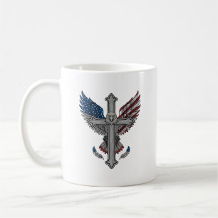 Mug Aigle Patriotique Croix Gravure Vintage Vecteur Dé