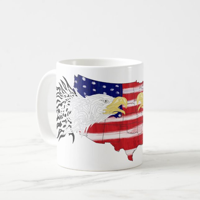 Mug Aigles au-dessus de l'Amérique peint Drapeau café  (Devant gauche)