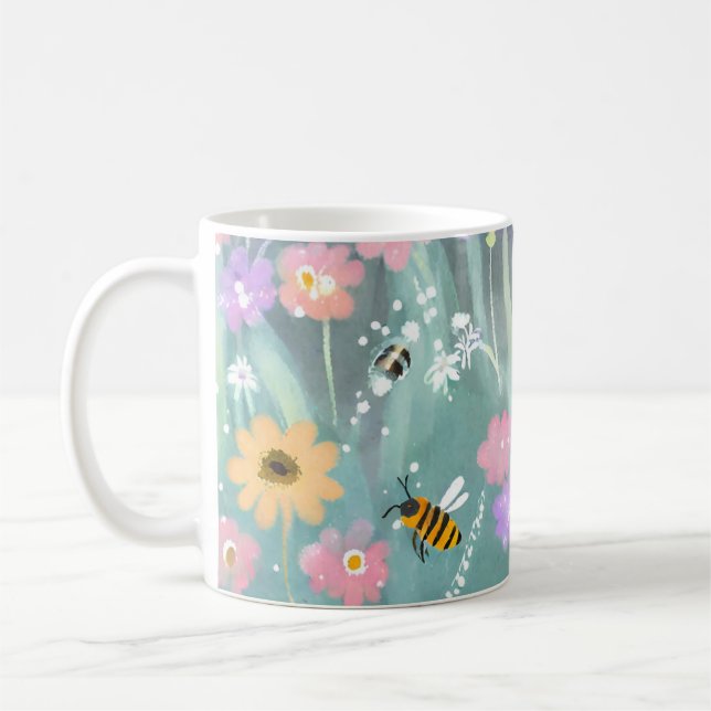 Mug Aiguilles D'Aquarelle Volant Sur Le Jardin Fleurs (Gauche)