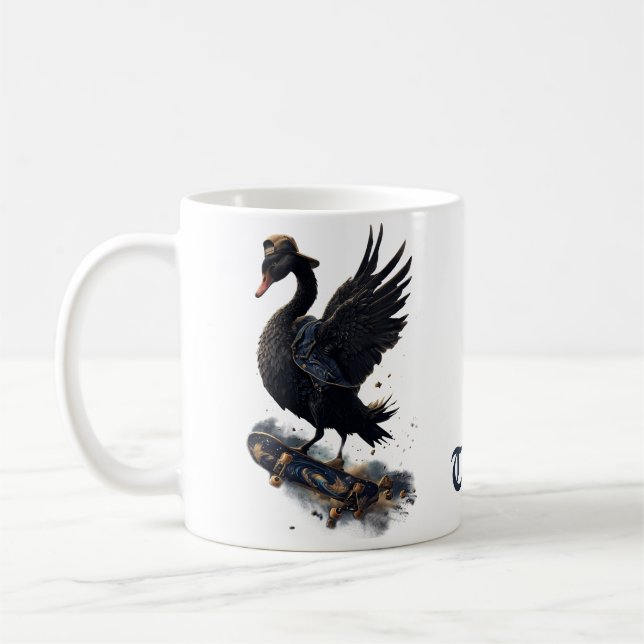 Mug Ailes de liberté le cygne noir sur le skateboard. (Gauche)