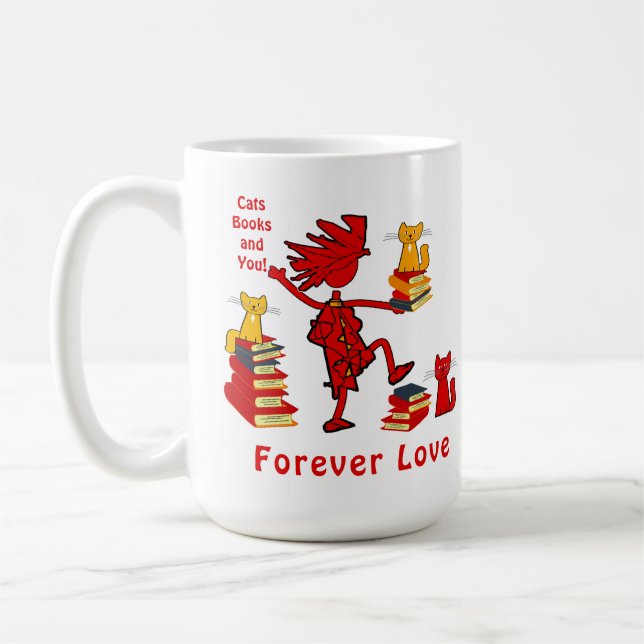 Mug Aime les chats, les livres et l'amour éternel (Gauche)