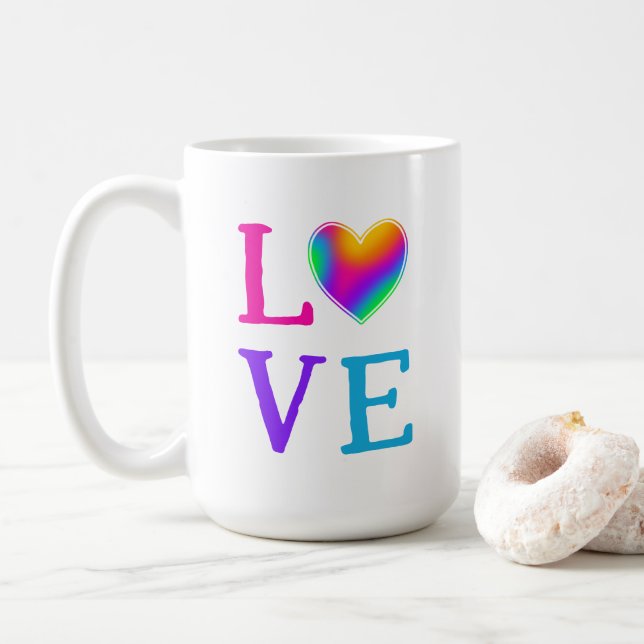 Mug AIMER Coeur arc-en-ciel (Avec donut)