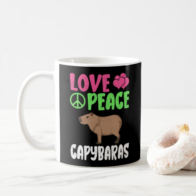 Mug Aimer la paix Capybaras mignons animaux Capybara L (Avec donut)