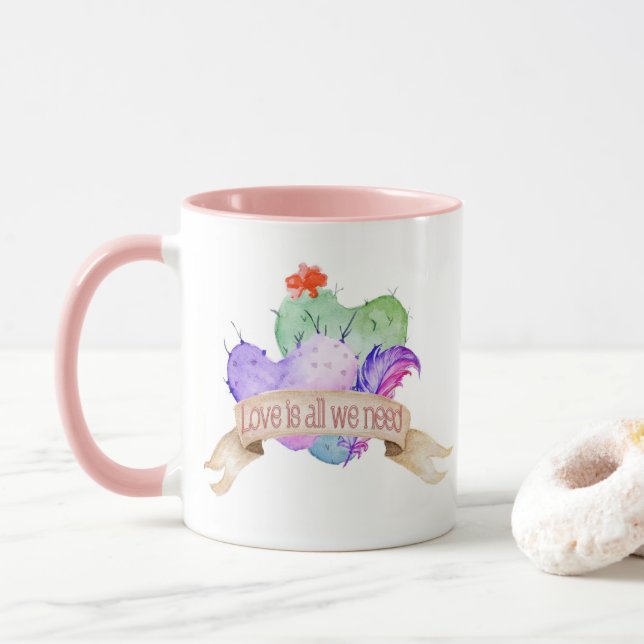 Mug Aimez Aquarelle Cactus (Avec donut)
