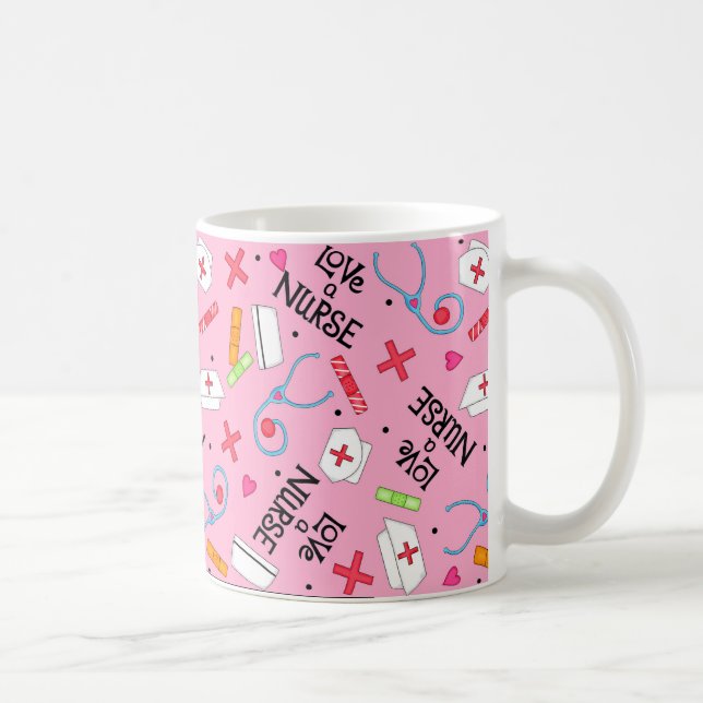Mug Aimez un rose d'art d'infirmière avec des (Droite)