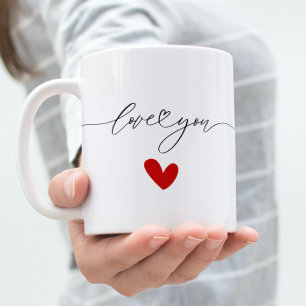 Mug Aimez votre texte avec le coeur rouge mignon