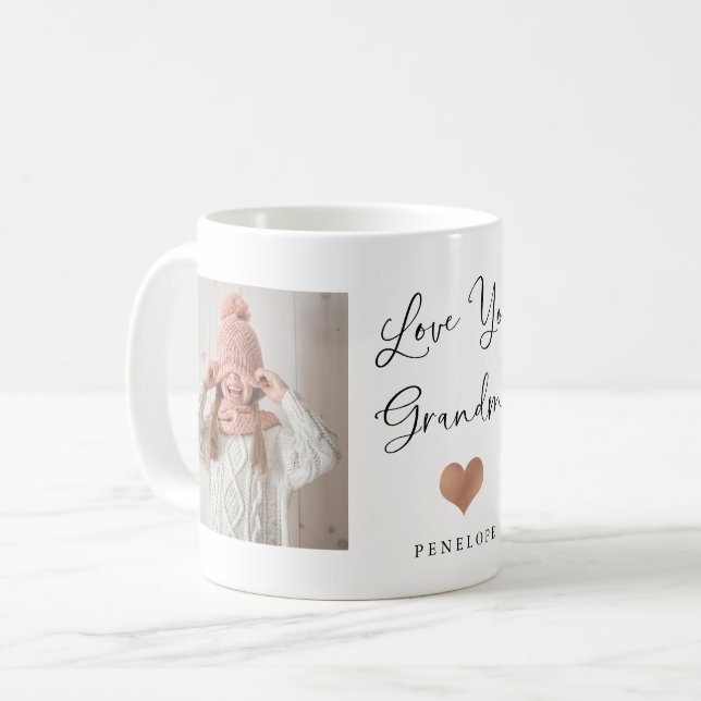 Mug Aimez-vous grand-mère | Deux script photo et coeur (Devant gauche)