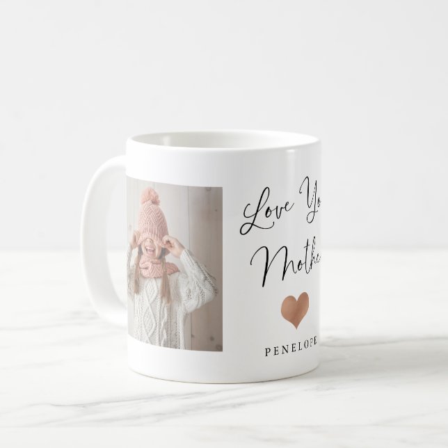 Mug Aimez-vous mère | Deux script photo et coeur (Devant gauche)
