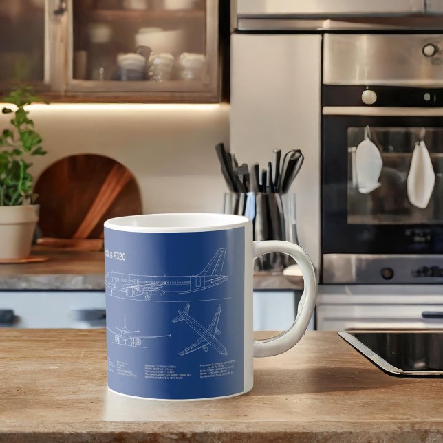 Mug Airbus A320 - Dessins de plan Blueprint Plans AD (Airbus A320 - Airplane Blueprint Drawing Plans AD. Coffee Mug)