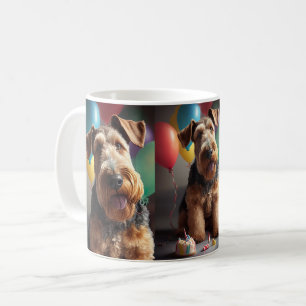Mug Airedale chien avec gâteau et ballons