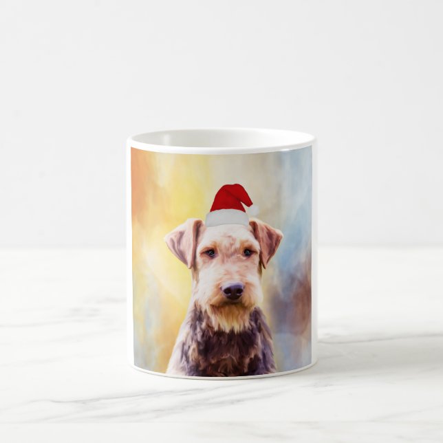 Mug Airedale Chien Noël Santa Hat Art Portrait (Centre)