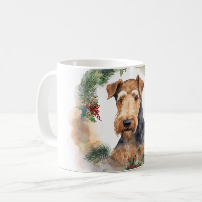 Mug Airedale Christmas Wreath Festive Pup (Devant gauche)