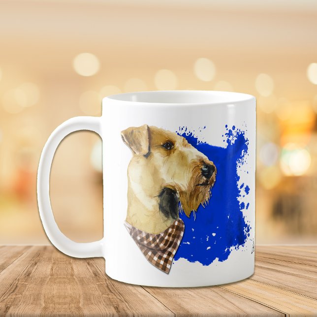 Mug Airedale Portraits de chien Bleu Abstrait Arrière  (Créateur téléchargé)